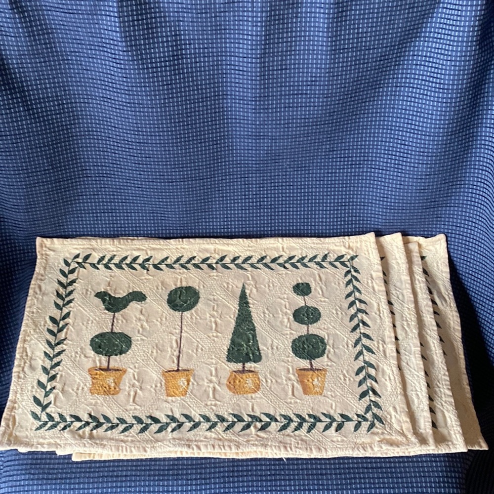 Quilted Cotton Set of Four (4) Placemats with Topiary Design